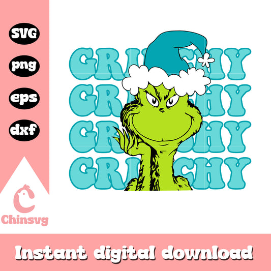 Grinch character blue hat svg, the grinch svg, cartoon svg