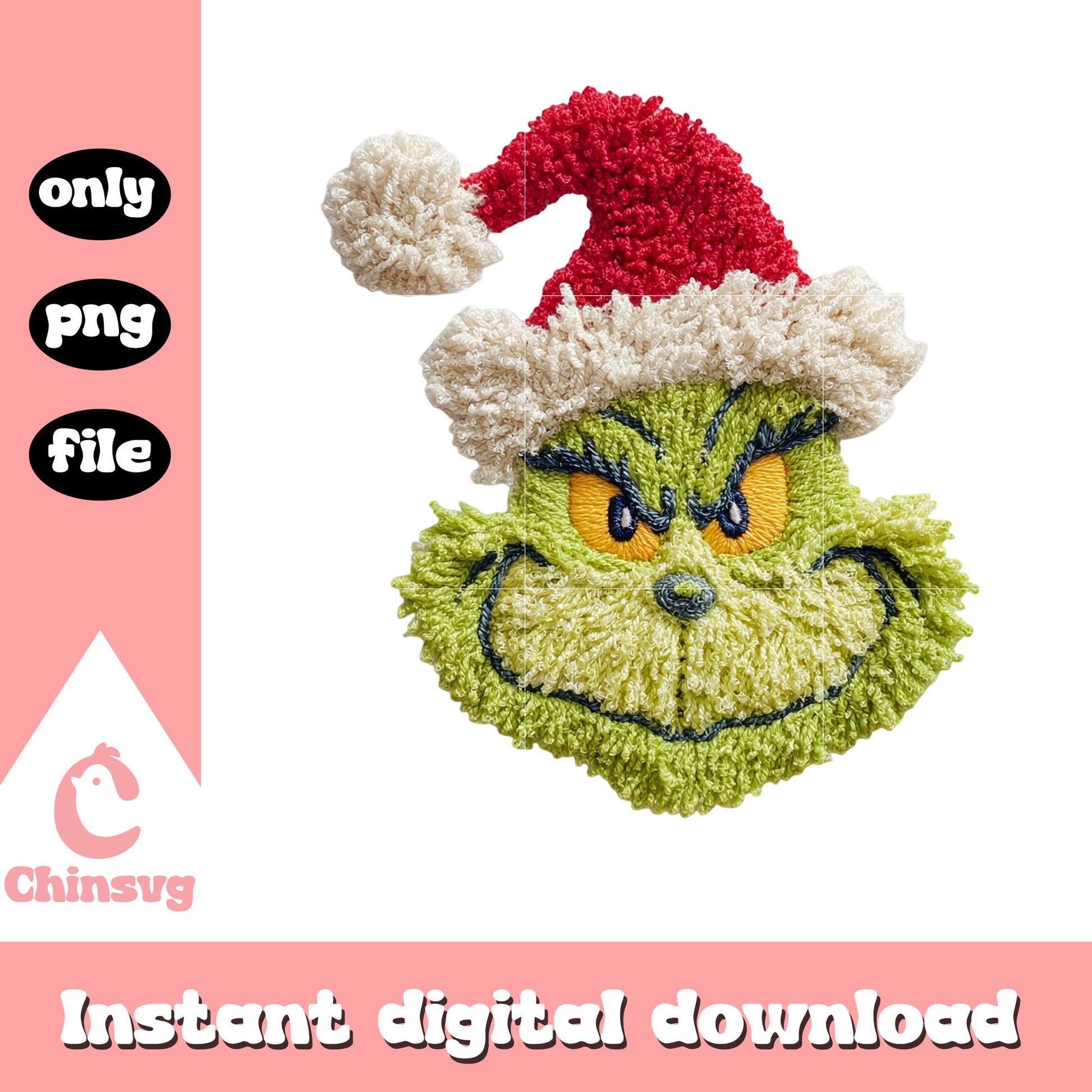 Grinch character chritmas crochet png, grinch face png
