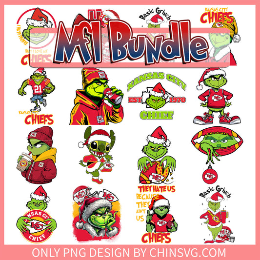 Grinch chiefs christmas bundle png, kansas city chiefs christmas​ png