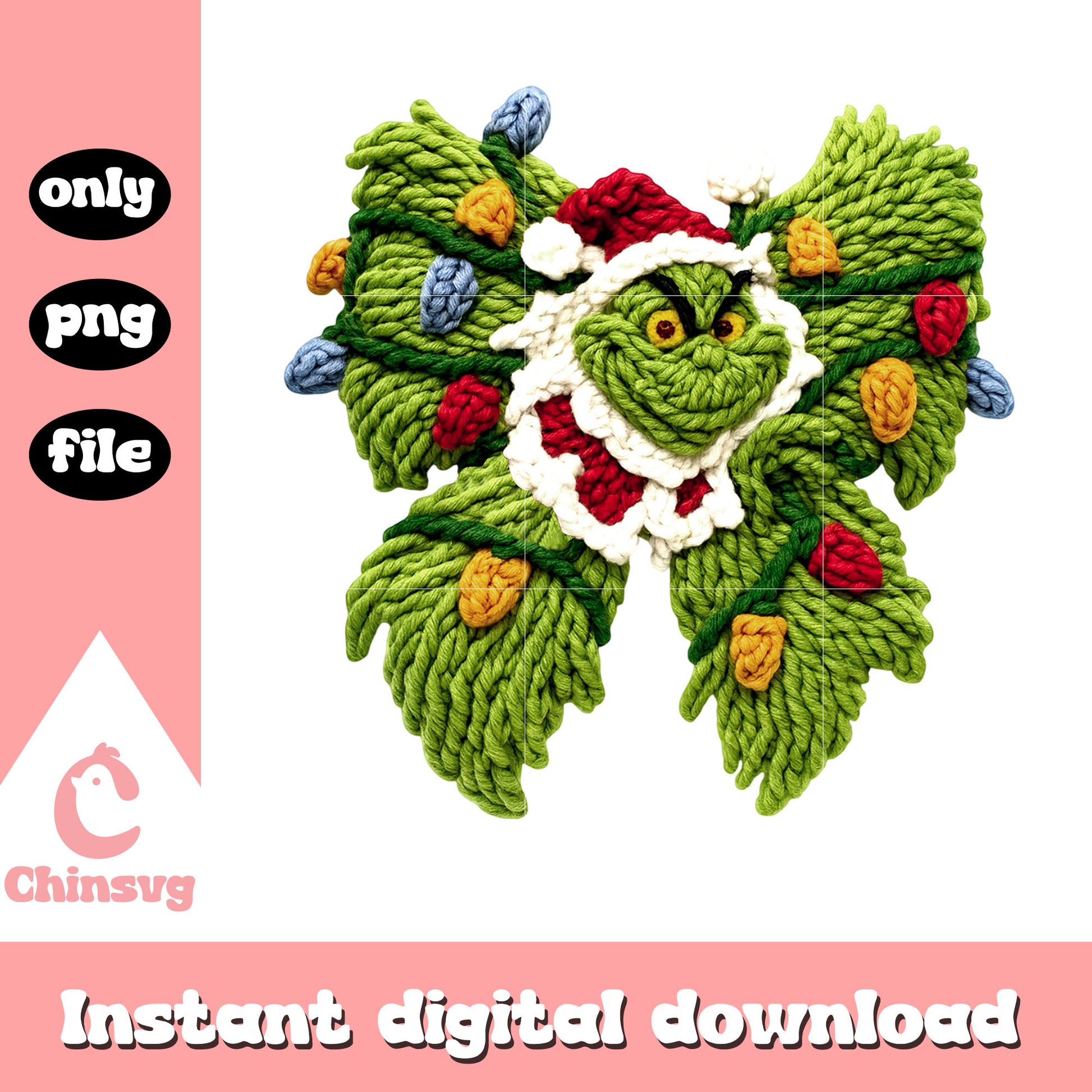 Grinch christmas bow crochet png, grinch christmas decorations png