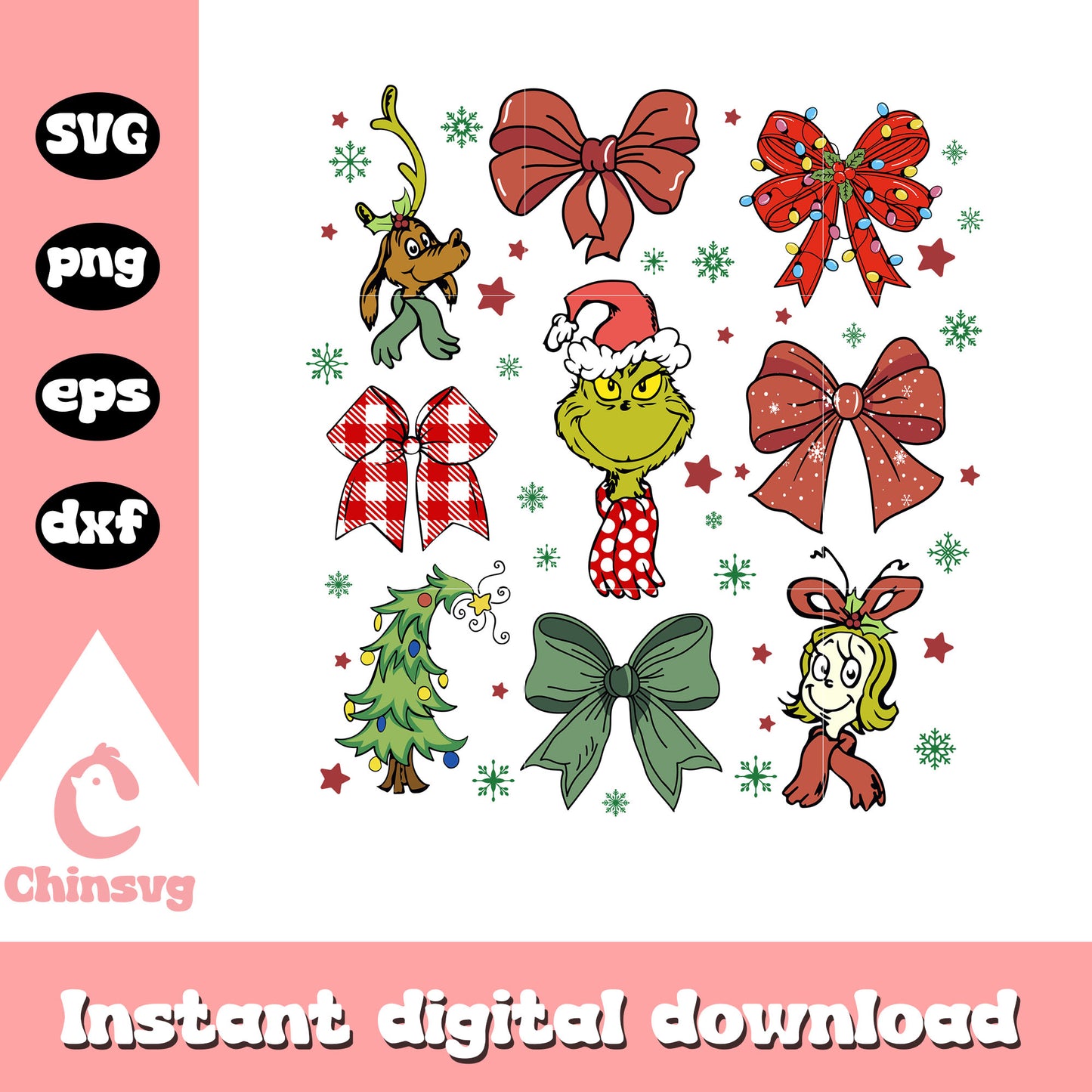 Grinch christmas bow design svg, dr seuss the grinch svg