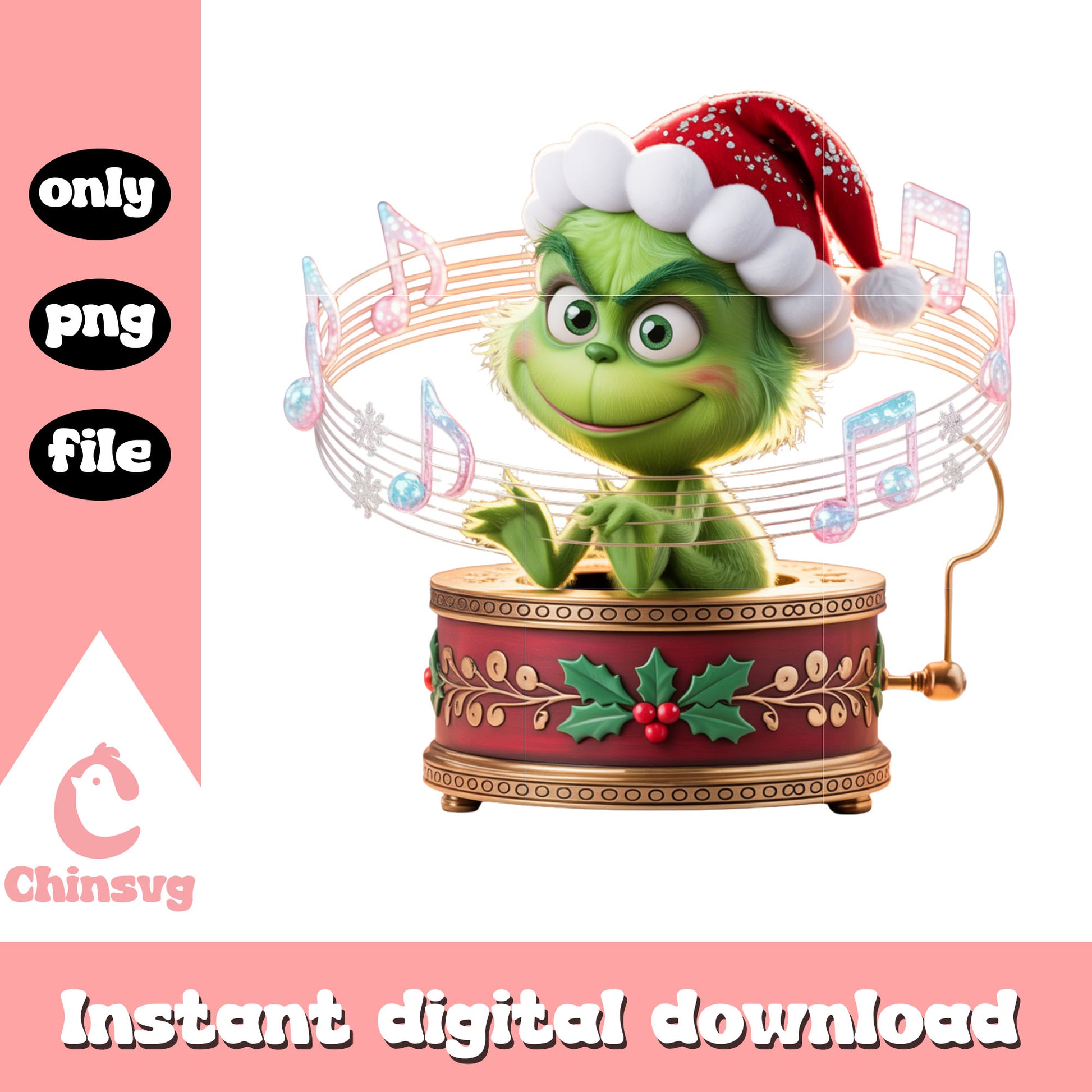Grinch christmas music box design png, christmas eve pics png