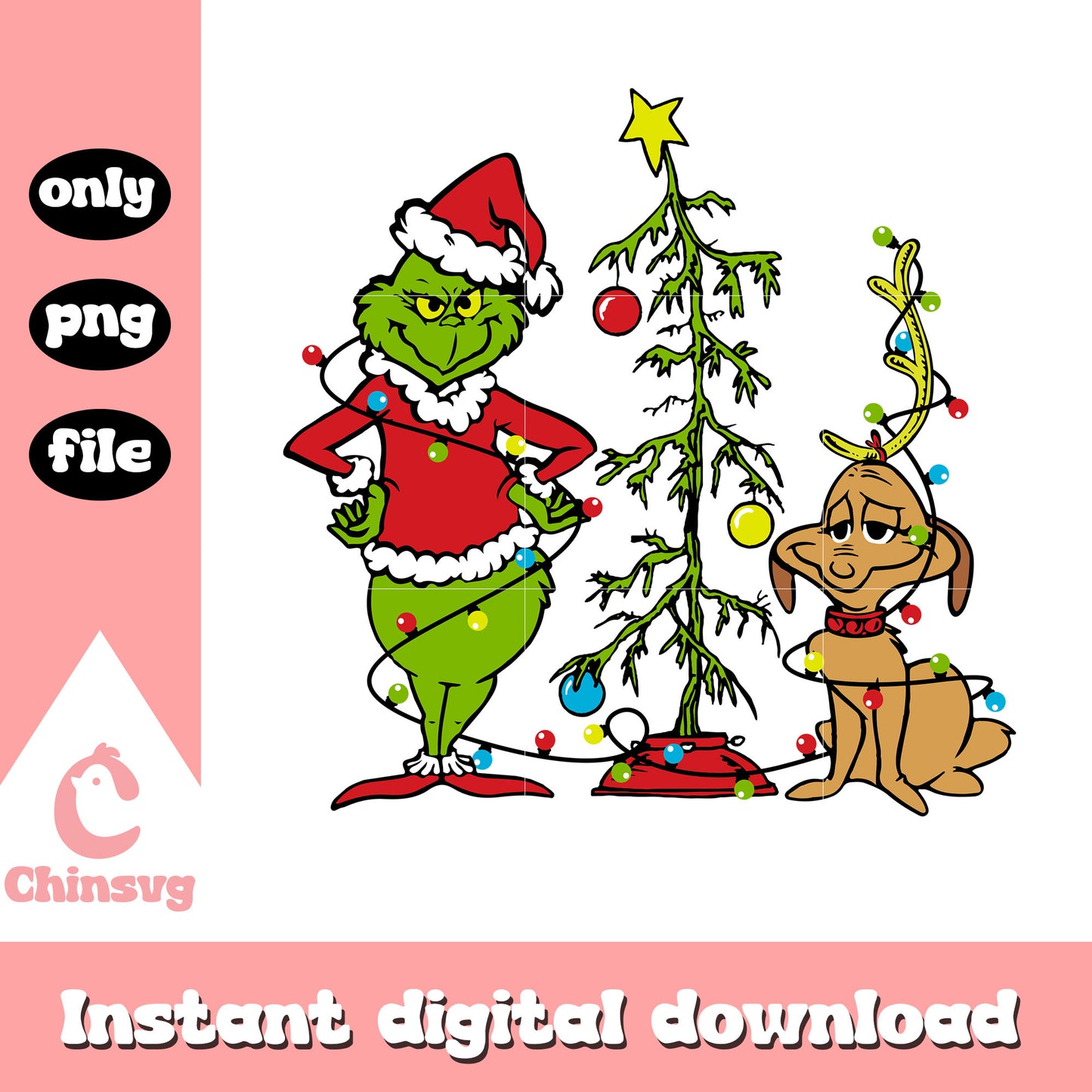 Grinch christmas tree decor png, grinch and max png