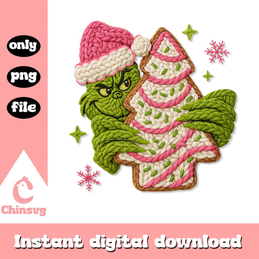 Grinch christmas tree yarn crochet png, the grinch wh stole christmas  png