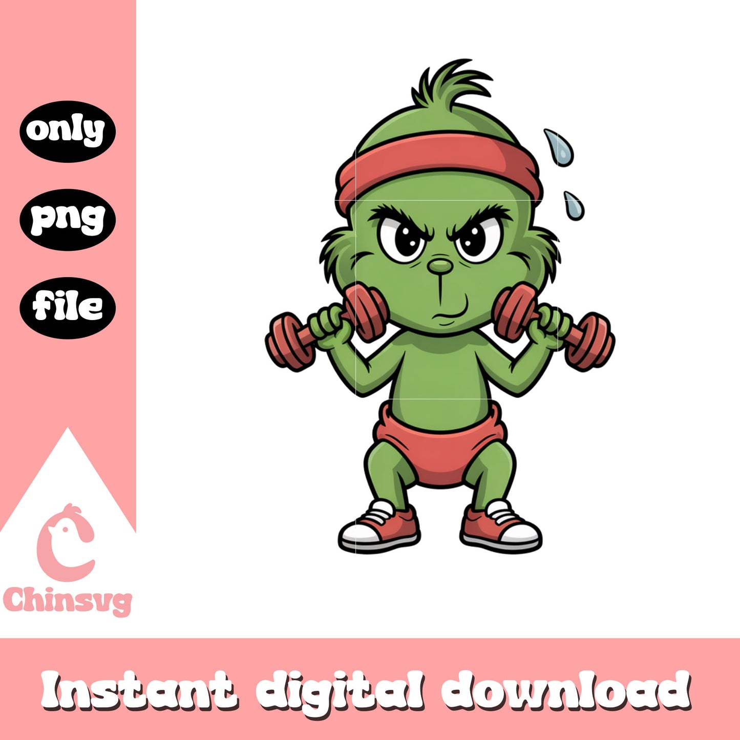 Grinch christmas working out design png, baby grinch​ png