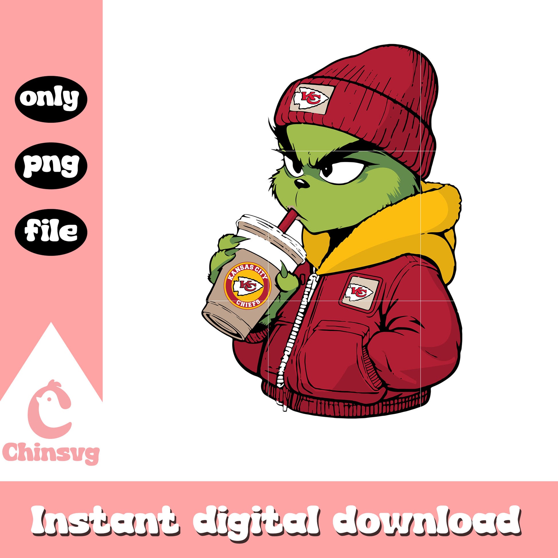 Grinch drink coffee kc nfl png, kansas city chiefs png
