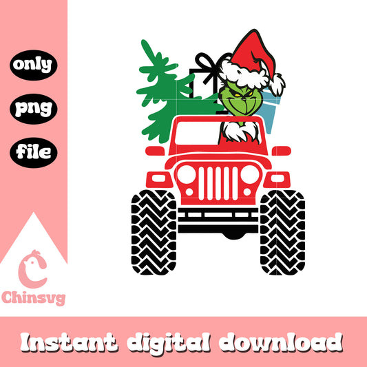 Grinch drive car christmas tree png, grinch christmas tree png
