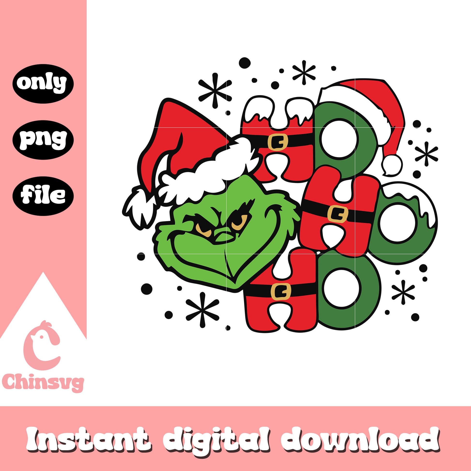 Grinch face hohoho christmas day png, christmas vibes png