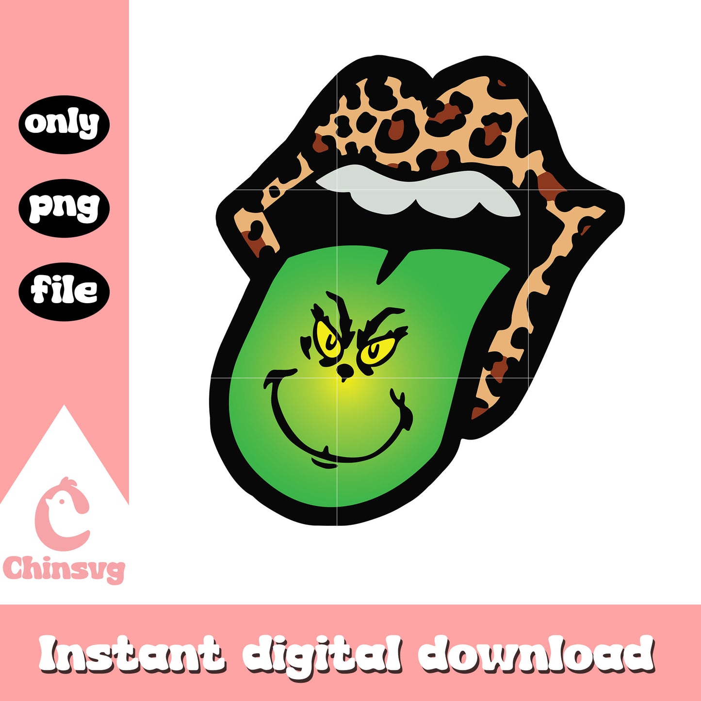 Grinch face lips leopard pattern png, grinch face png