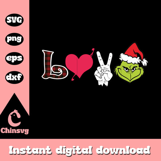 Grinch face love christmas design svg, grinch love​ svg