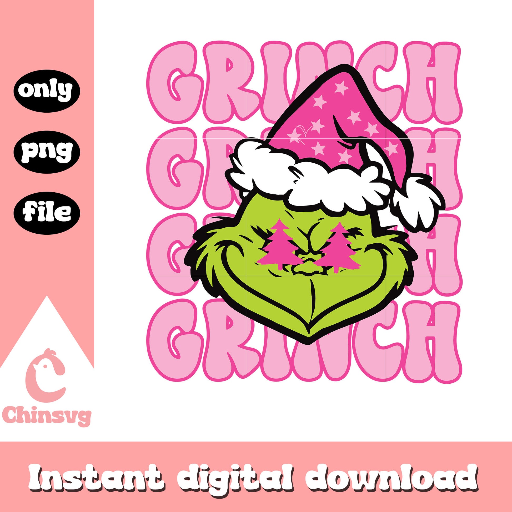 Grinch face preppy retro pink christmas png, christmas grinch png