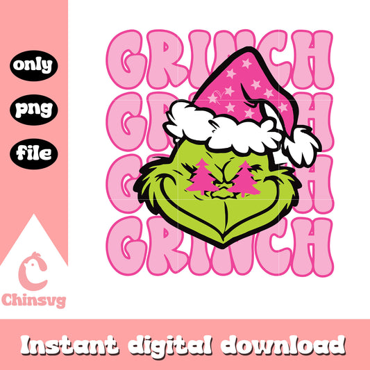Grinch face preppy retro pink christmas png, christmas grinch png