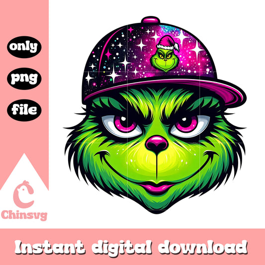 Grinch face twinked hip hop cap png, grinch girl face png