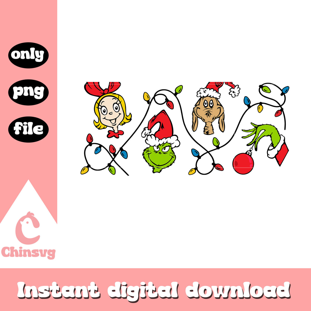 Grinch friends face christmas lights png, christmas lights png