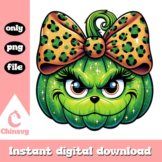 Grinch girl face twinked pumpkin png, grinch pumpkin face png
