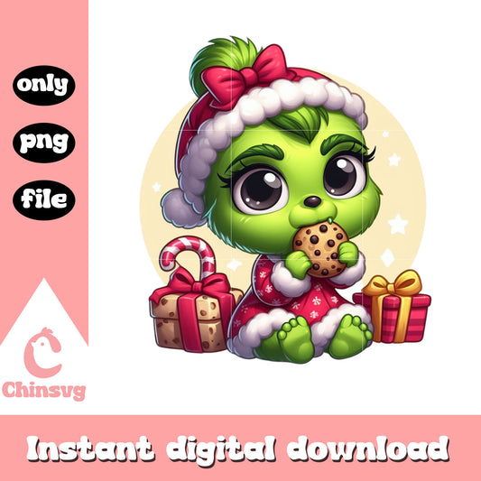 Grinch girl merry christmas png, christmas cookies png