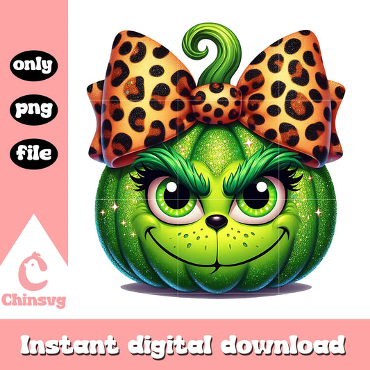 Grinch girl pumpkin face bow tie png, grinch pumpkin png
