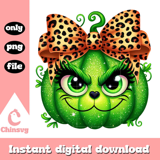 Grinch girl smile face twinked pumpkin png, grinch smile png