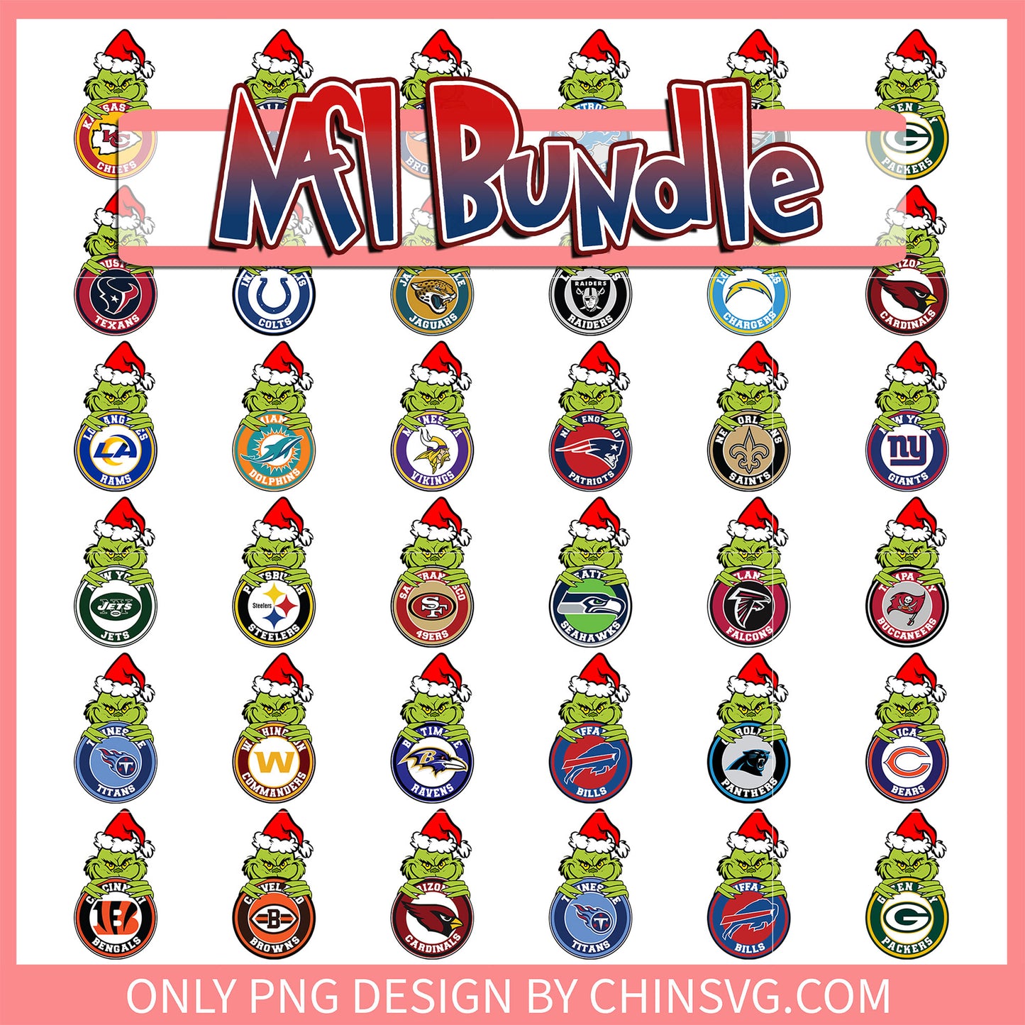 Grinch hand holding nfl logo bundle png, christmas nfl png