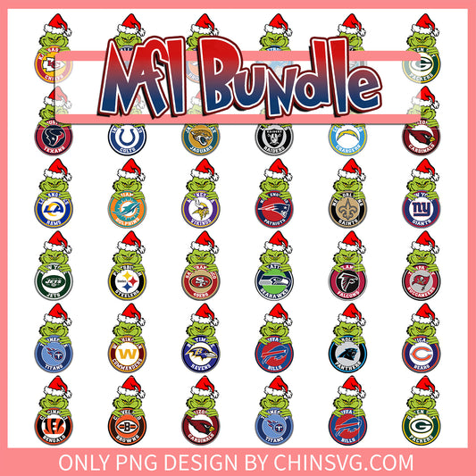 Grinch hand holding nfl logo bundle png, christmas nfl png