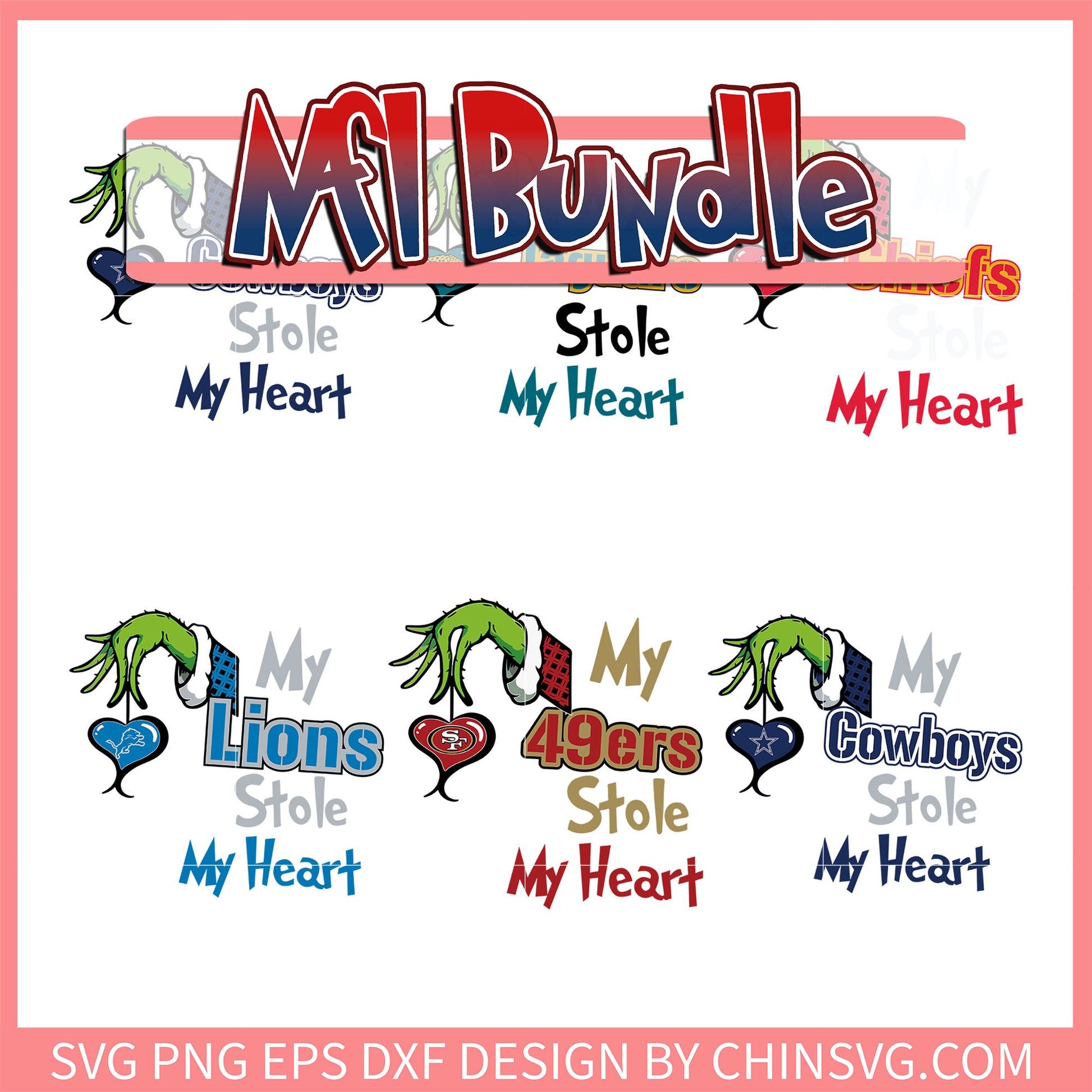 Grinch hand nfl stole my heart bundle svg, nfl score svg
