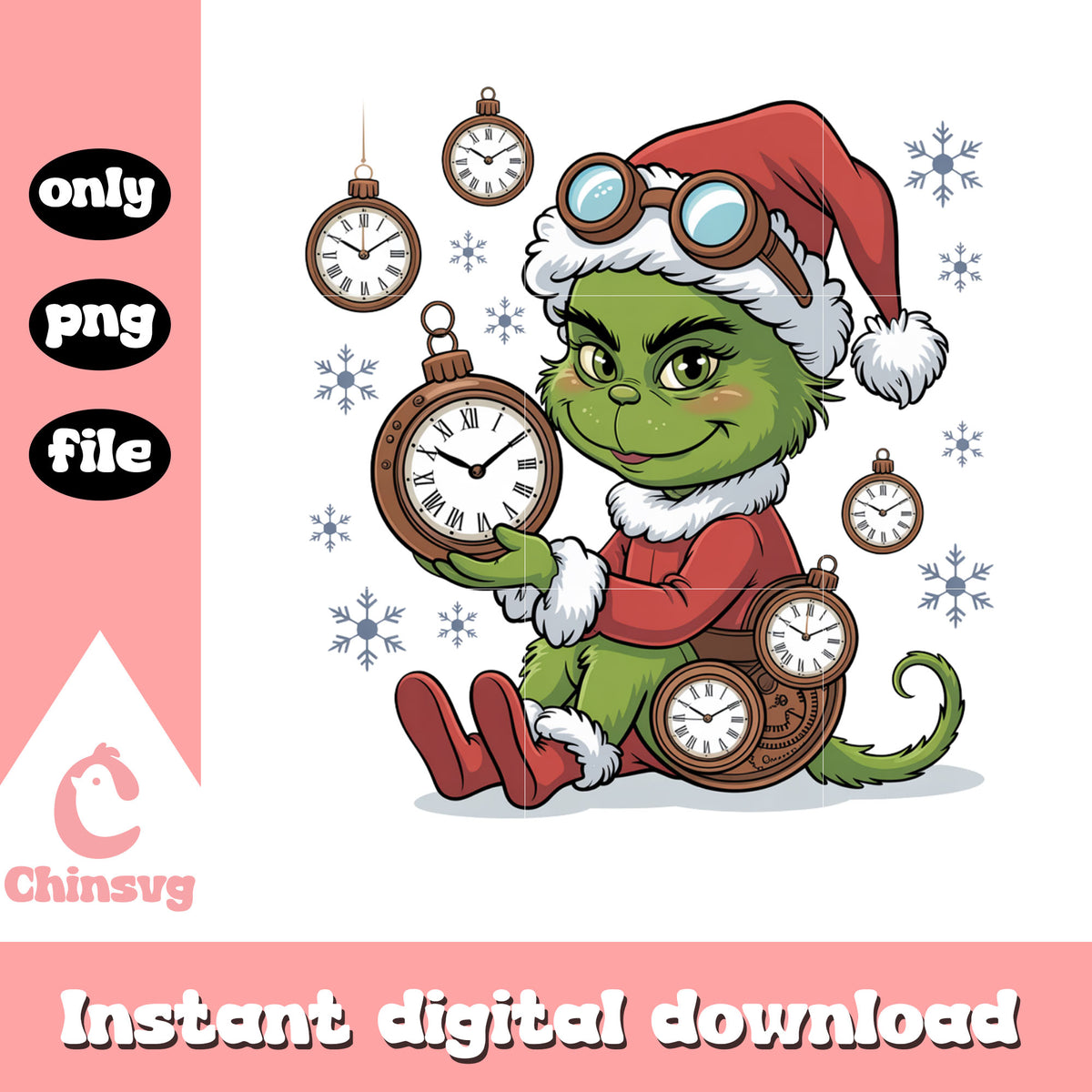 Grinch hand pocket watch design png, christmas pic ideas png