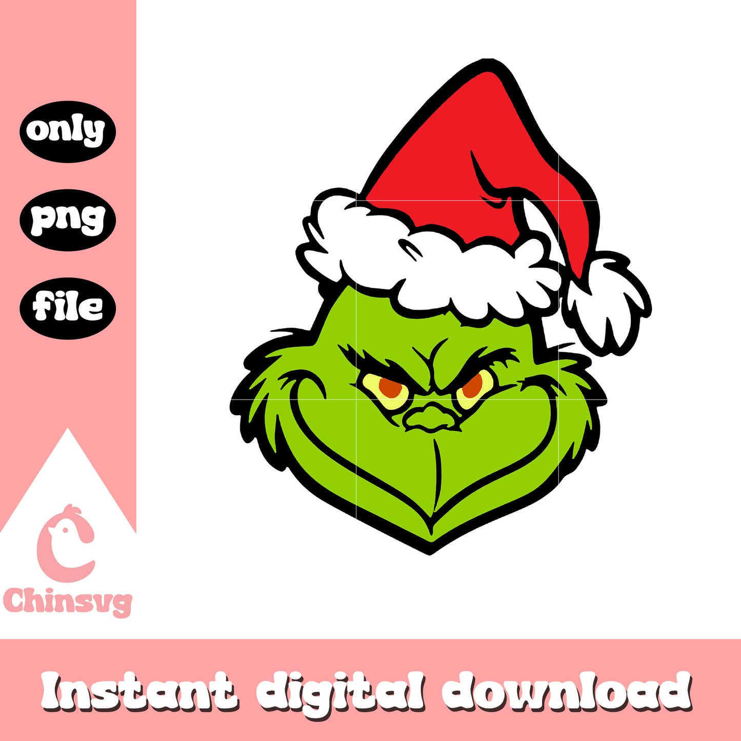 Grinch head christmas hat design png, grinch smile png
