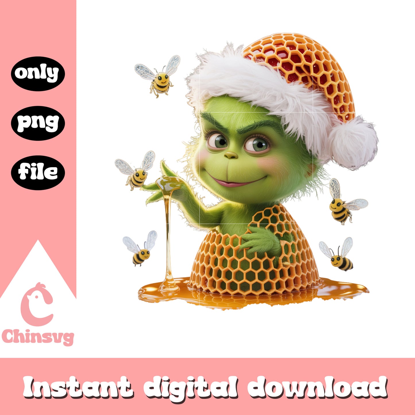 Grinch honey bee christmas design png, cute grinch pics png