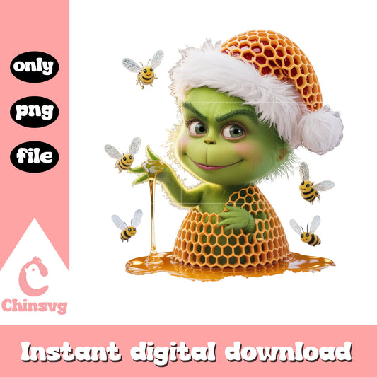 Grinch honey bee christmas design png, cute grinch pics png