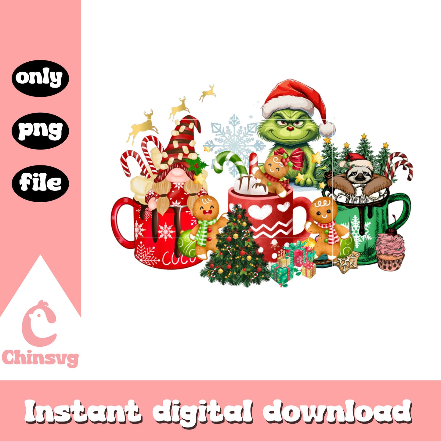 Grinch hot chocolate decor design png, the grinch png