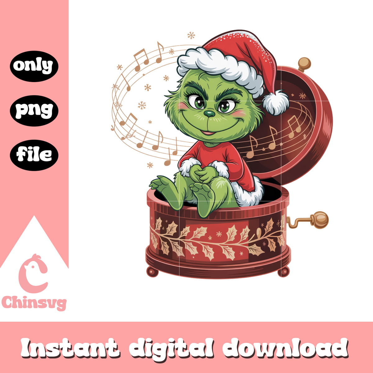Grinch in music box merry xmas png, christmas funny pics png