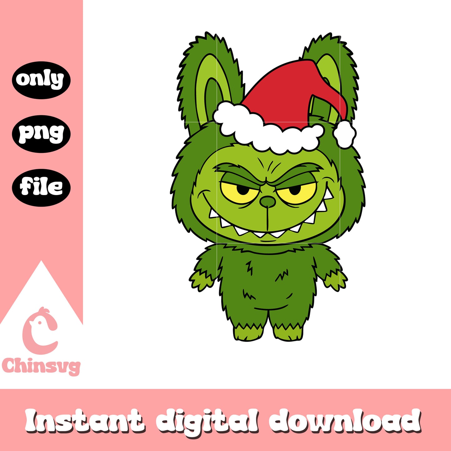 Grinch labubu santa hat png, christmas grinch png