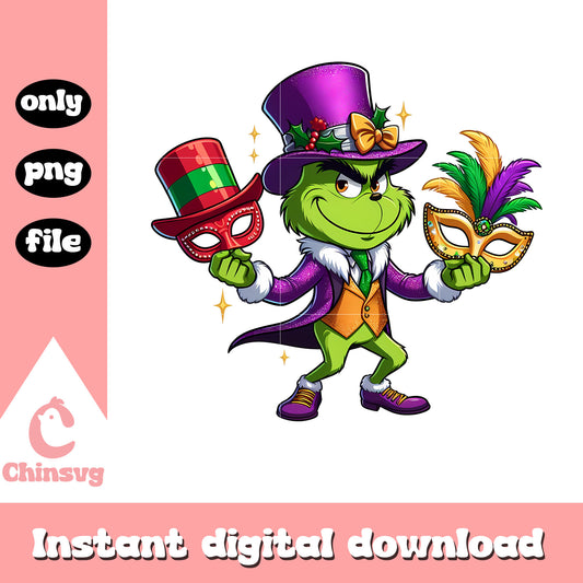 Grinch mardi gras outfit png, dr seuss character png, mardi gras png
