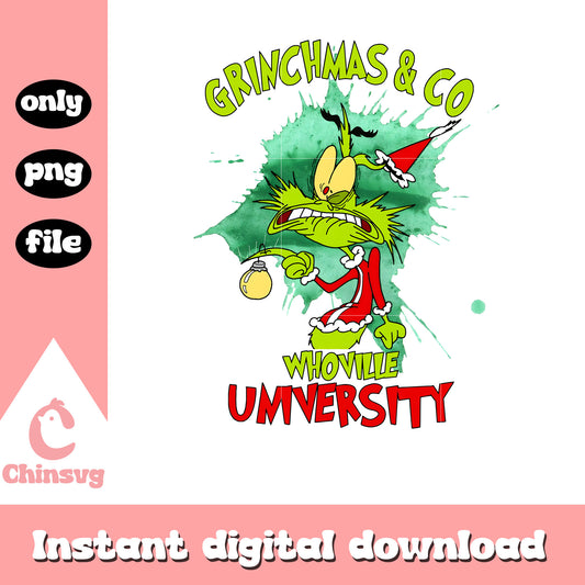 Grinchmas and co whoville university design png, grinch santa png