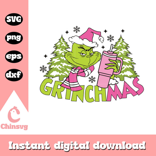 Grinchmas pink christmas tree svg, grinch christmas tree​ svg