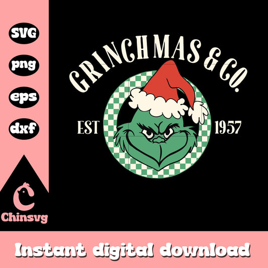 Grinchmas and co est 1957 logo christmas svg, grinch smile face​ svg