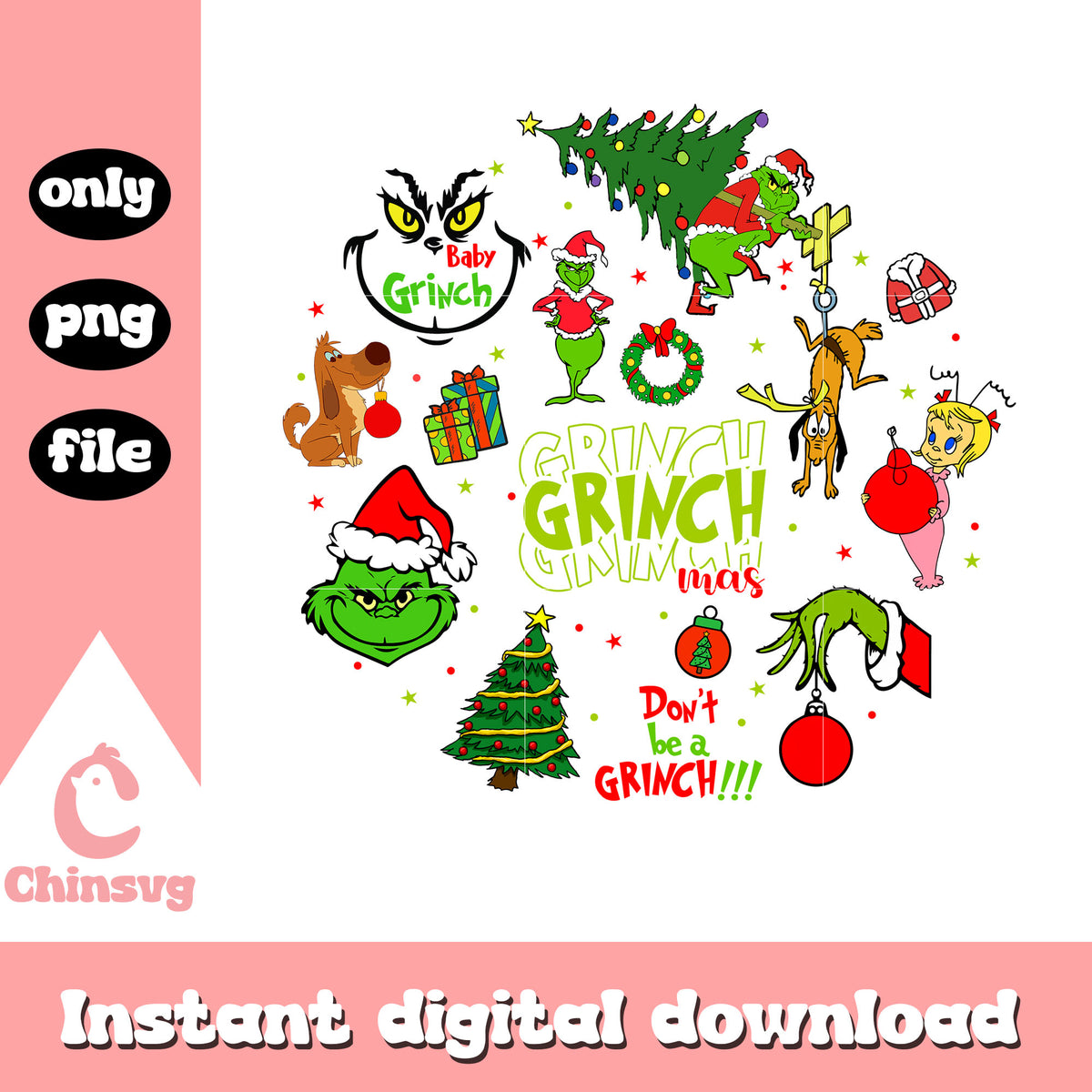 Grinchmas don't be a grinch quotes png, xmas ornaments png