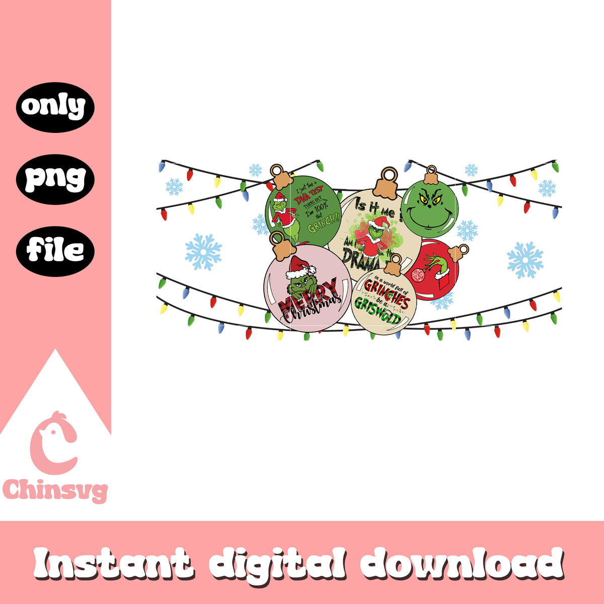 Grinch merry christmas balls clipart png, green grinches png