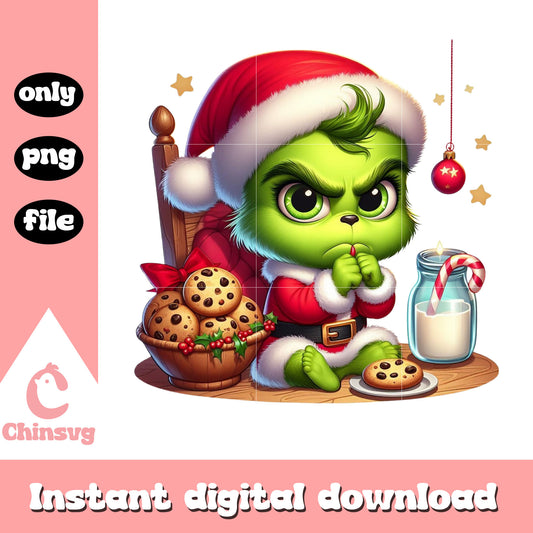 Grinch merry christmas design png, grinch cookies png