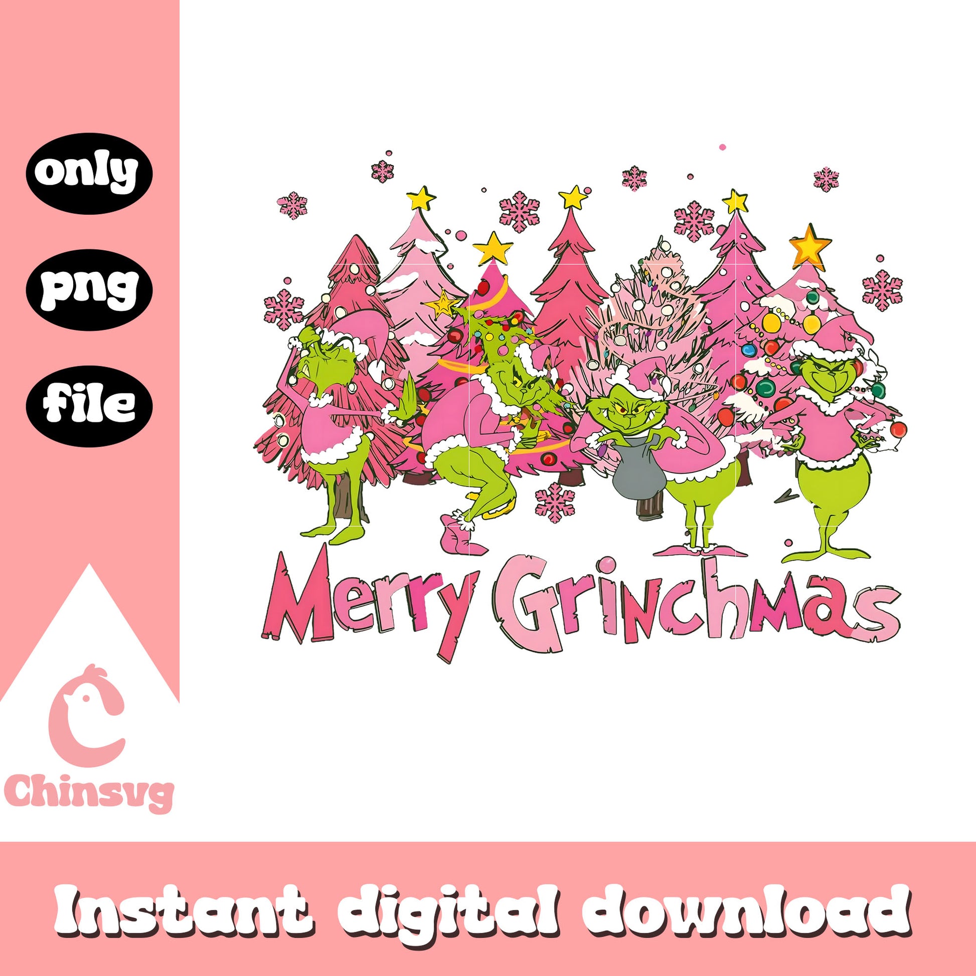 Grinch merry christmas pink trees png, happy christmas png