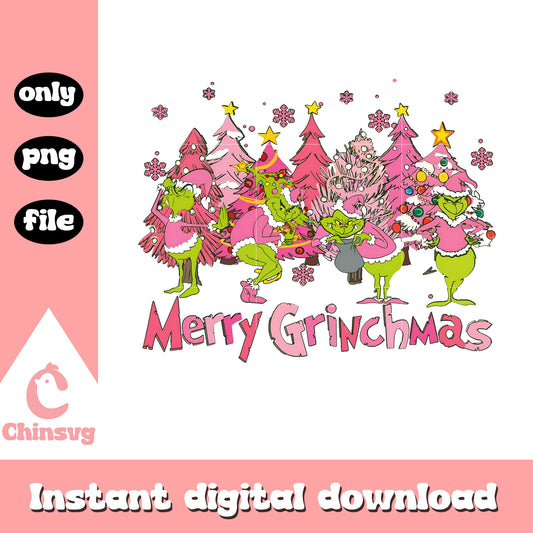 Grinch merry christmas pink trees png, happy christmas png