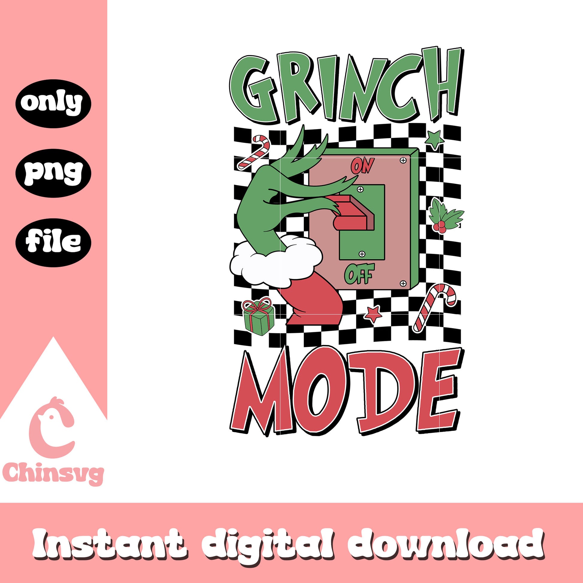 Grinch mode christmas day design png, grinch hand png