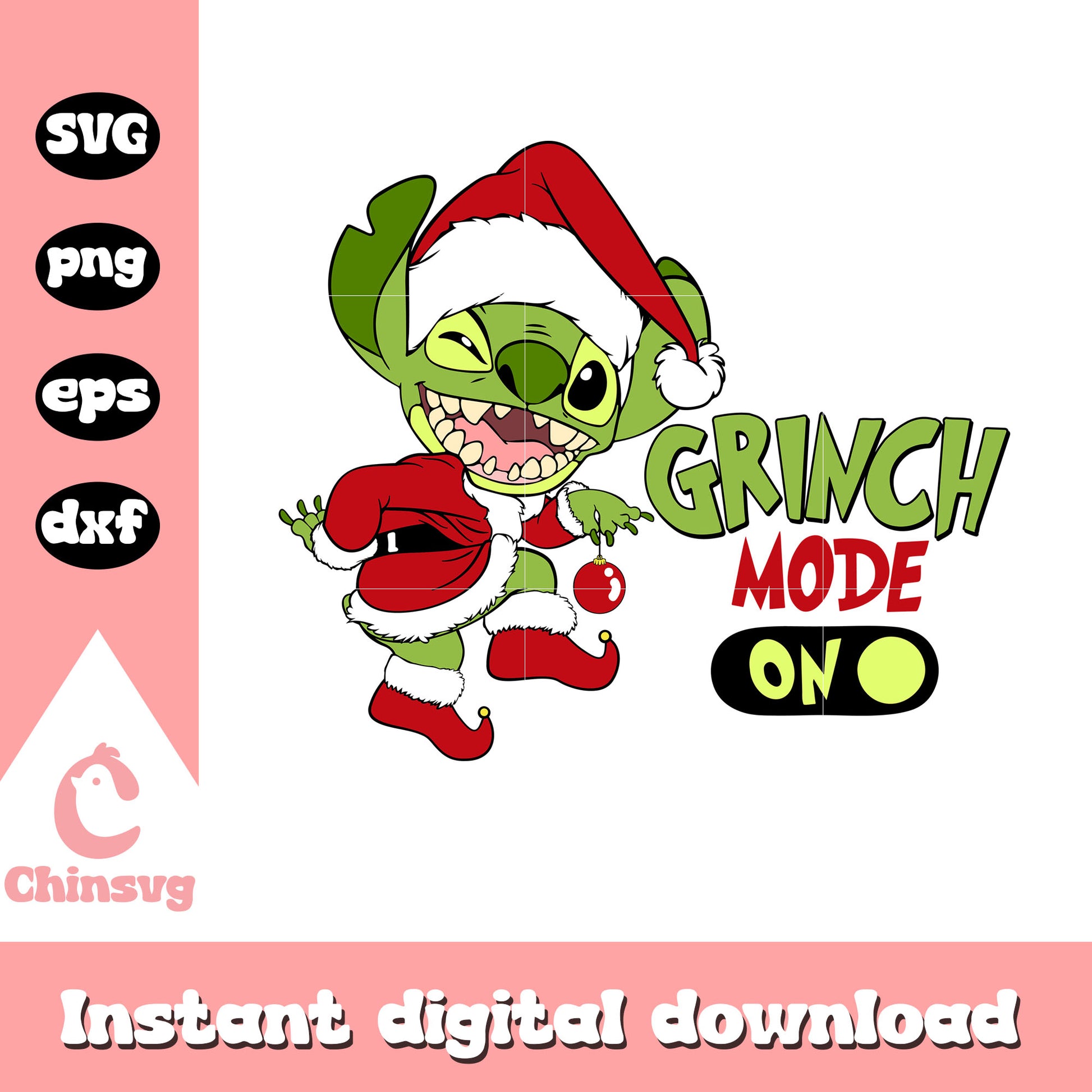 Grinch mode on christmas day svg, stitch christmas svg