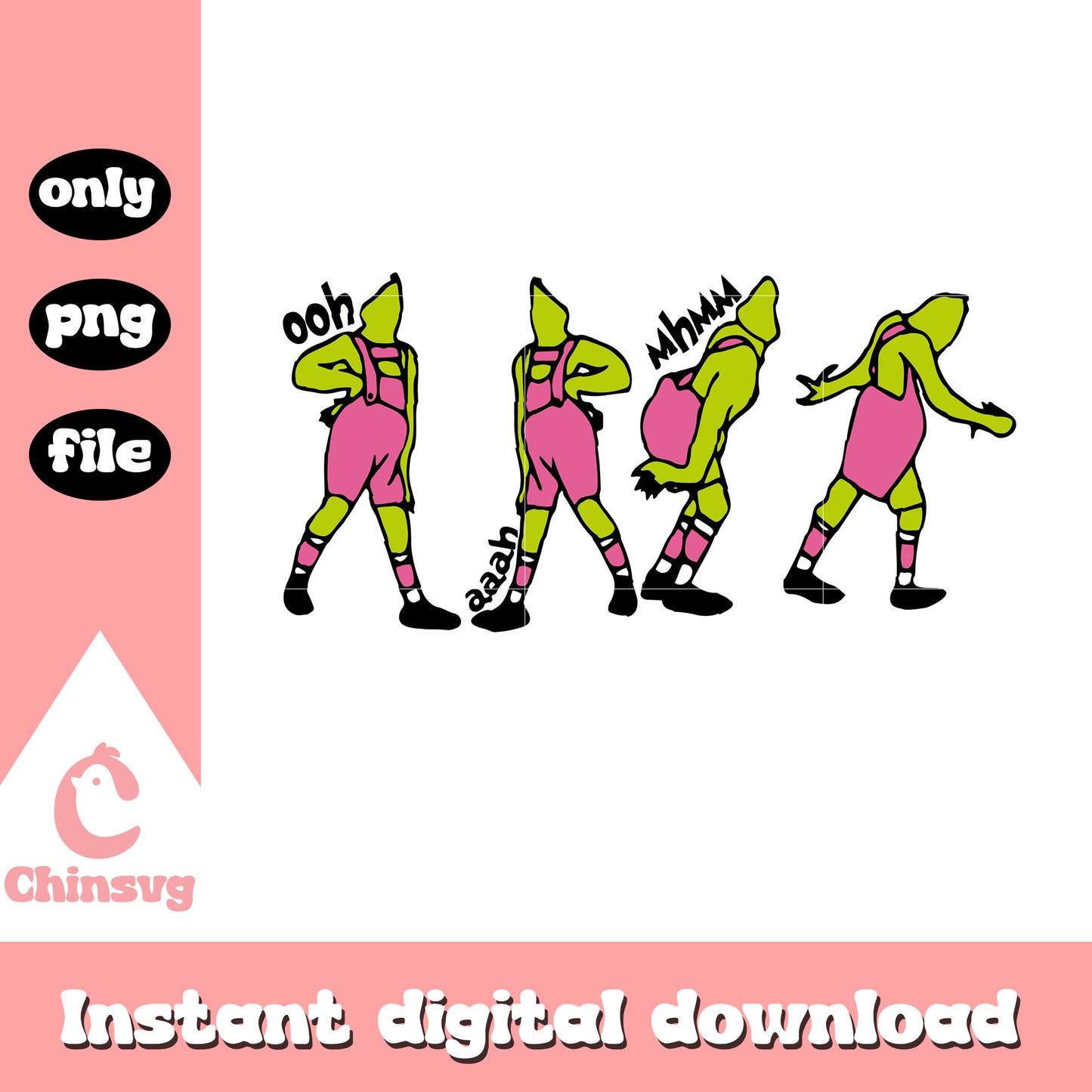 Grinch no face pink overall design png, grinch characters png