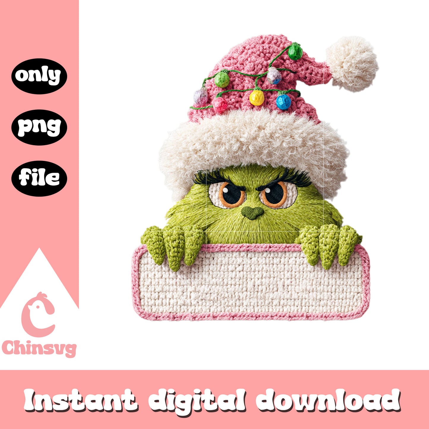 Grinch pink christmas hat crochet png, christmas grinch png