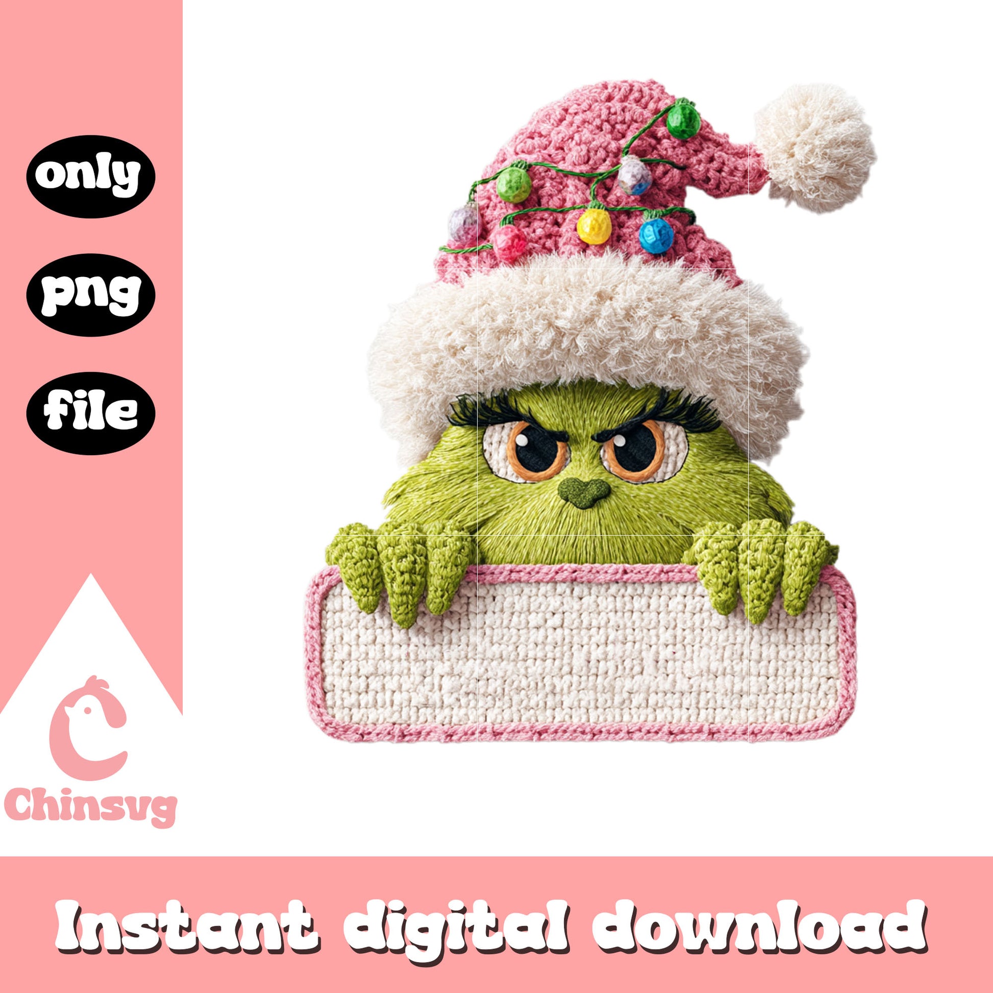 Grinch pink christmas hat crochet png, christmas grinch png