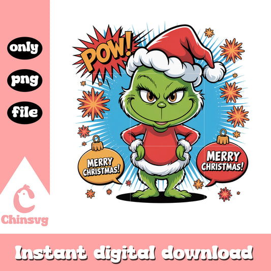 Grinch pow merry christmas balls png, grinch baby doll png