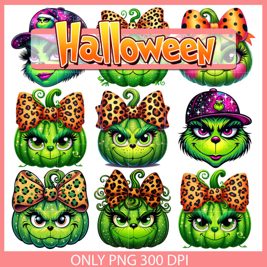 Grinch pumpkin halloween design bundle png, halloween pumpkin​ png