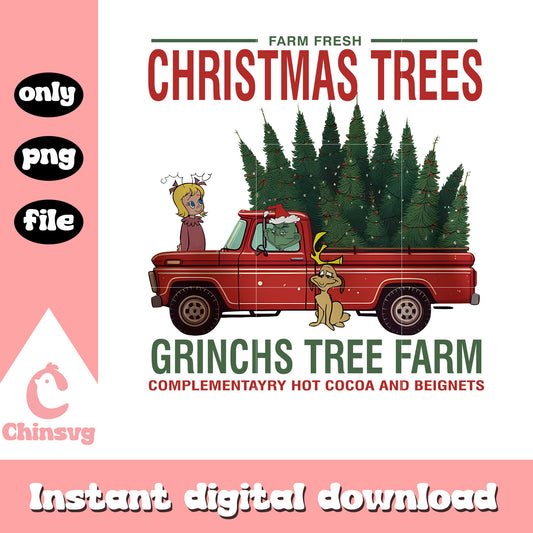 Grinchs tree farm christmas design png, grinch cindy lou and max​ png