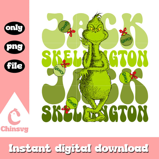Grinch smiling Jack skellington green text png, grinch png